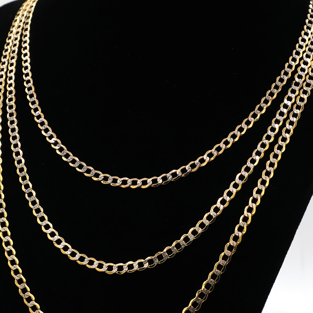 4MM Fat Cuban with White Gold Diamond cut 14K Yellow Gold Chains Necklace -STF DIAMONDS