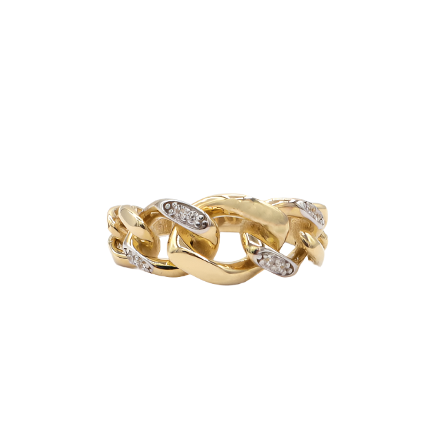 Miami Cuban Chain Ring-10K Yellow Gold-WhiteGold Diamond Cut | STF DIAMONDS