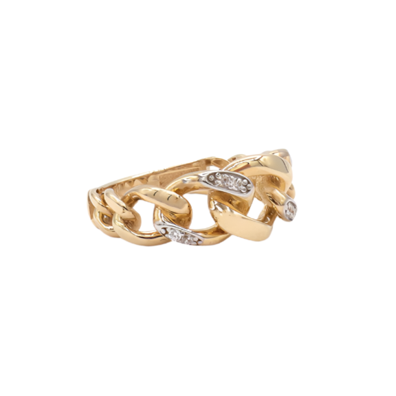 Miami Cuban Chain Ring-10K Yellow Gold-WhiteGold Diamond Cut | STF DIAMONDS