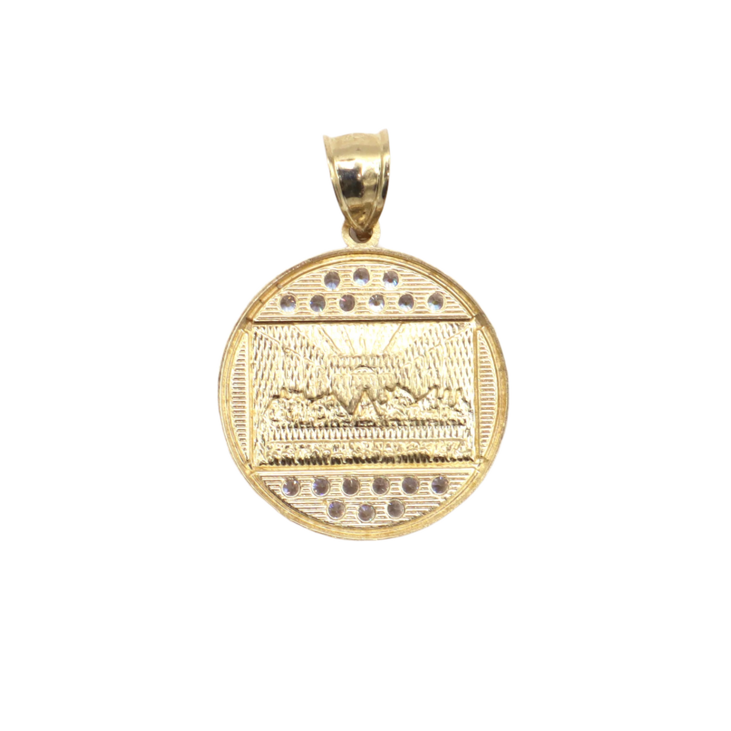 Jesus Last supper with Disciples Round Frame 10K Gold Round CZ Charm Pendant | 10K Yellow Gold | CZ Cubic Zirconia | STF DIAMONDS JEWELRY