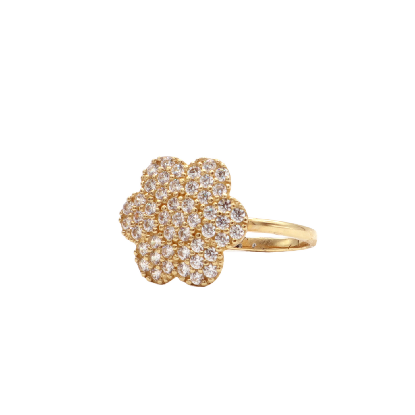 6 Leaf CZ 3 Layers Round Flower Ring-Solid 10K Yellow Gold-CZ Cubic Zirconia _ STF DIAMONDS JEWELRY