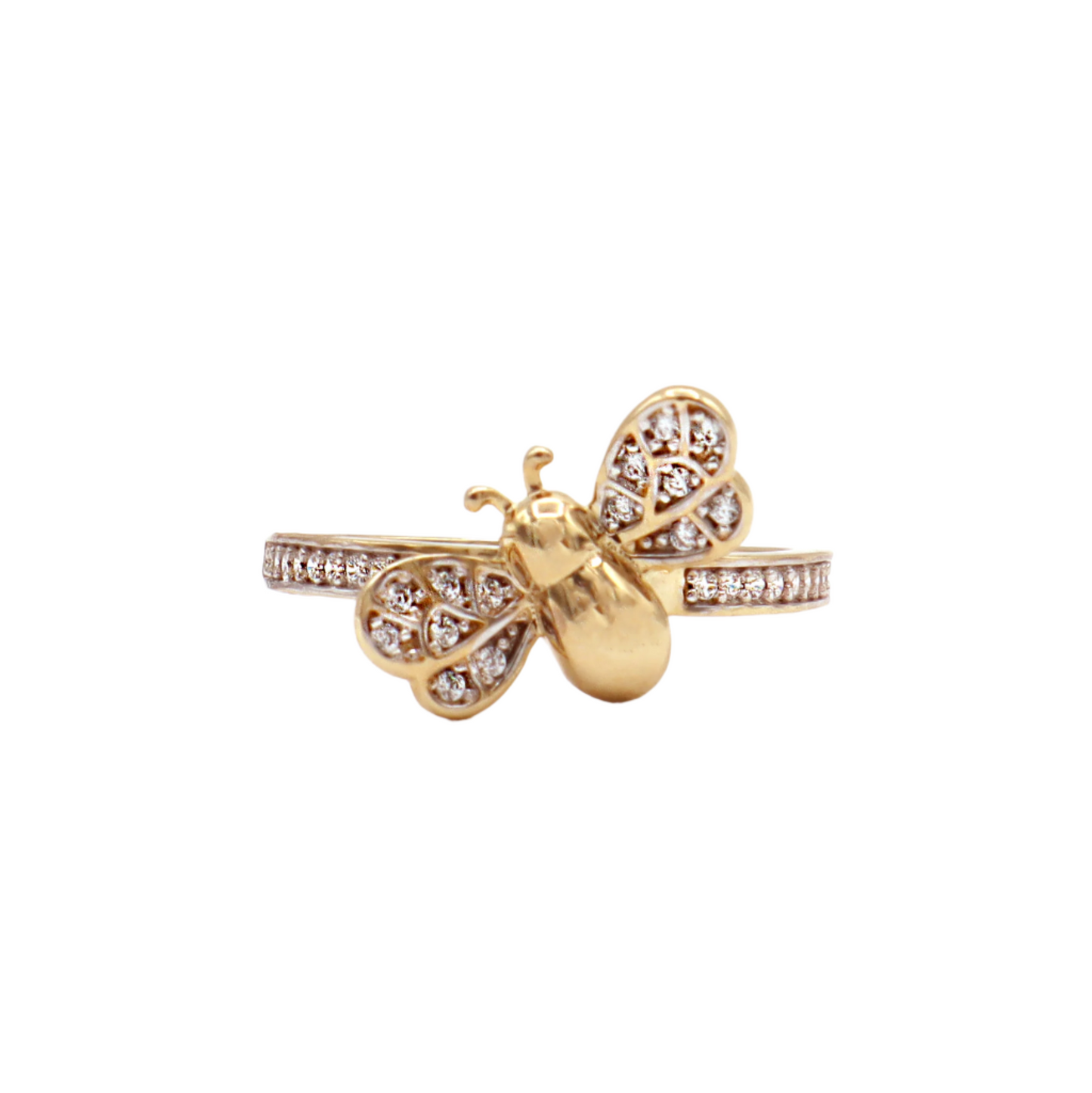 BEE CZ wings Women's Statement Ring-10K Yellow Gold-CZ Cubic Zirconia | STF DIAMONDS JEWELRY