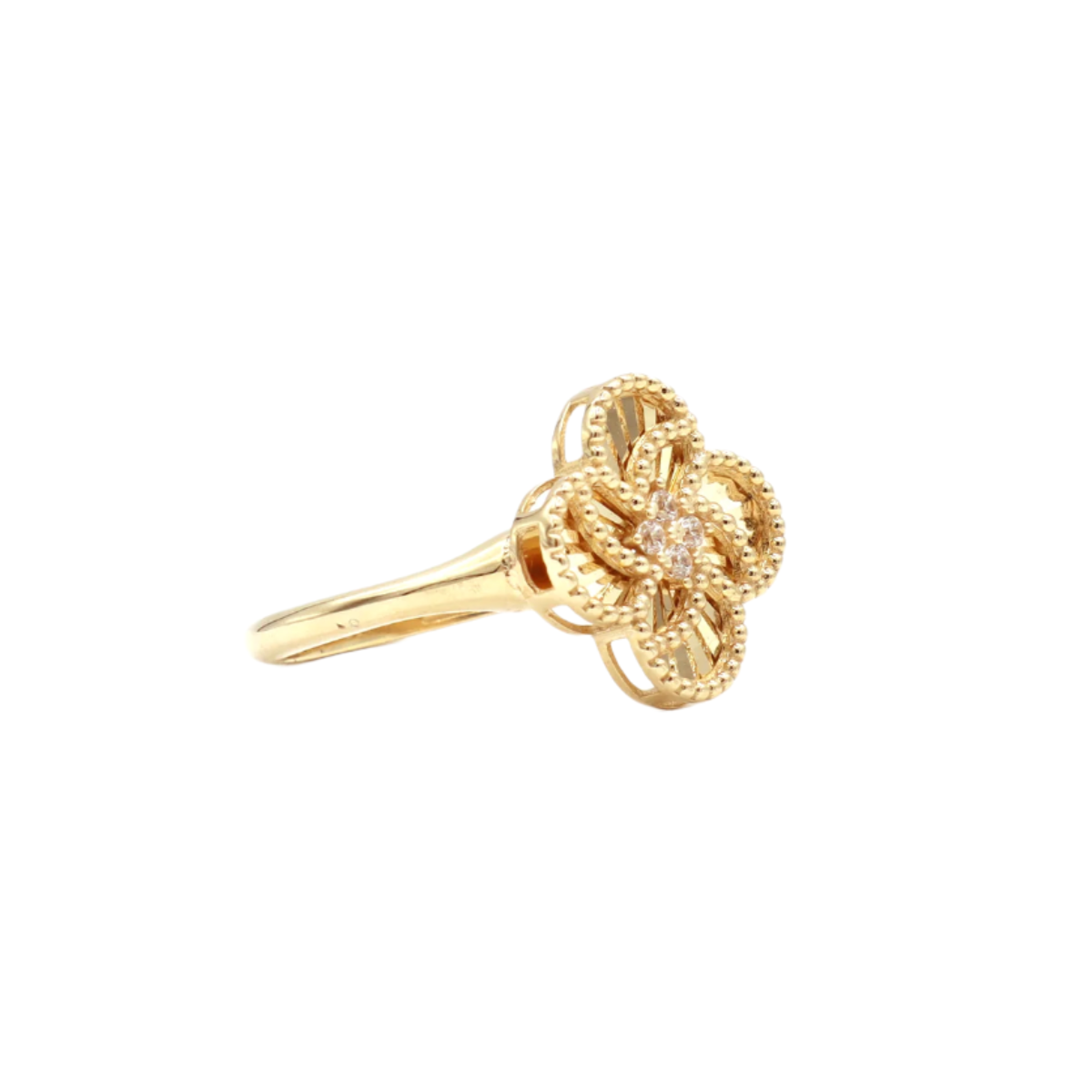 Four Leaf Clover Ring with CZ Cubic Zirconia Stones 10K Real Yellow Gold - STF DIAMONDS