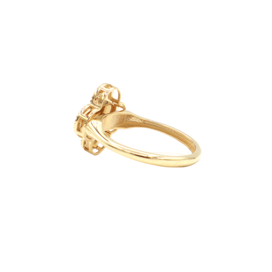 Four Leaf Clover Ring with CZ Cubic Zirconia Stones 10K Real Yellow Gold - STF DIAMONDS