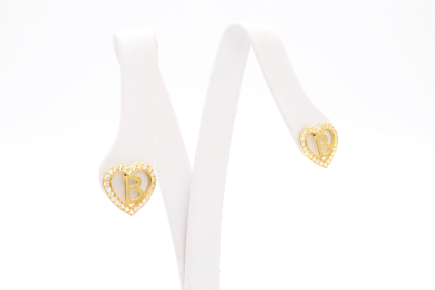 Elegant 10K Gold CZ Heart Initial Earrings - Personalized Glamour