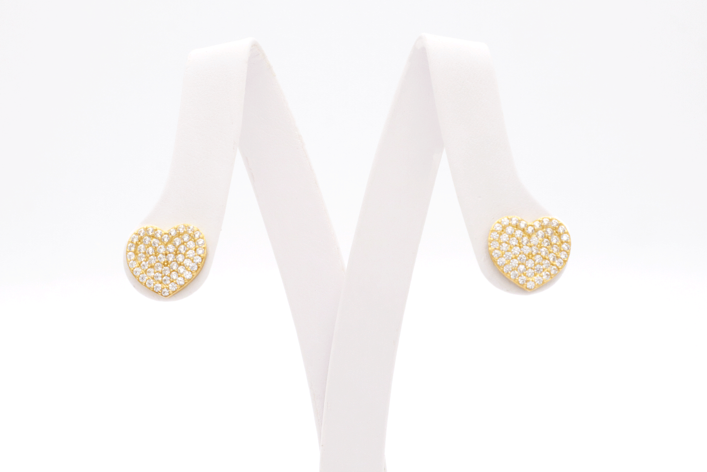 10K Yellow Gold Romantic CZ Heart Stud Earrings