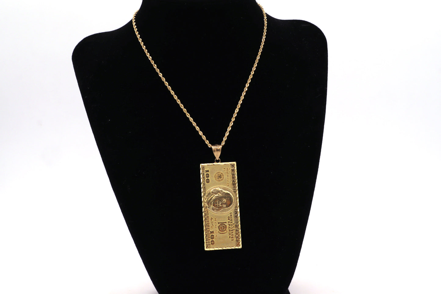10K Gold Benjamin 100 dollar bill charm STF Diamonds