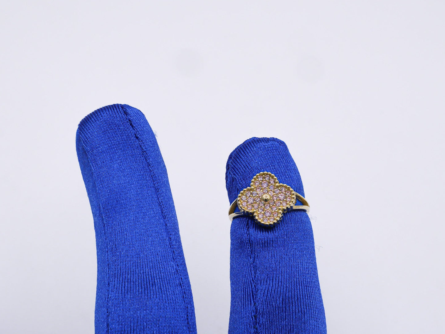 Four Leaf Lucky Clover CZ Women's Ring -10K yellow Gold-CZ Cubic Zirconia Pink White | STF DIAMONDS JEWELRY