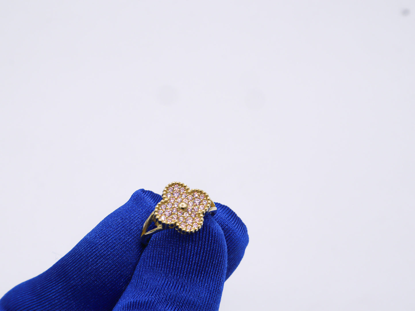 Four Leaf Lucky Clover CZ Women's Ring -10K yellow Gold-CZ Cubic Zirconia Pink White | STF DIAMONDS JEWELRY