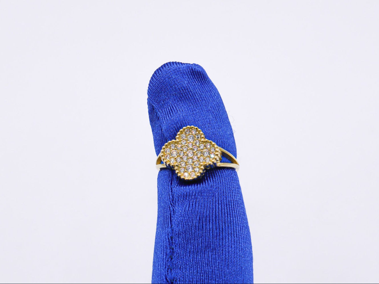 Four Leaf Lucky Clover CZ Women's Ring -10K yellow Gold-CZ Cubic Zirconia Pink White | STF DIAMONDS JEWELRY
