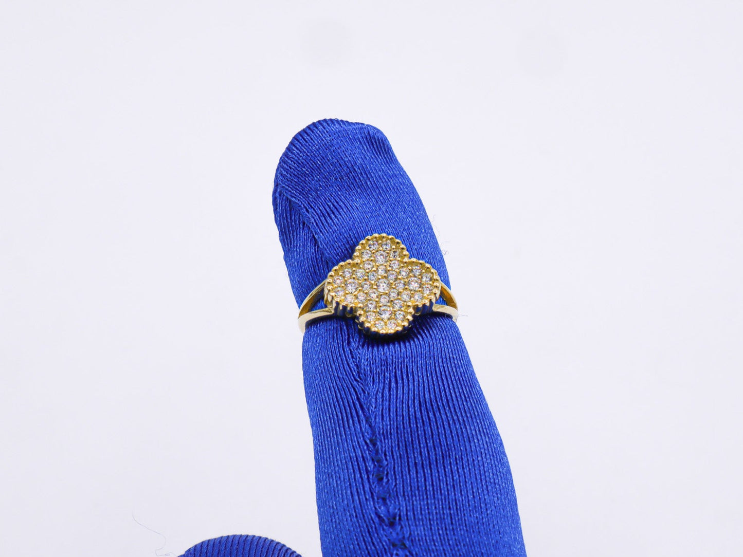 Four Leaf Lucky Clover CZ Women's Ring -10K yellow Gold-CZ Cubic Zirconia Pink White | STF DIAMONDS JEWELRY