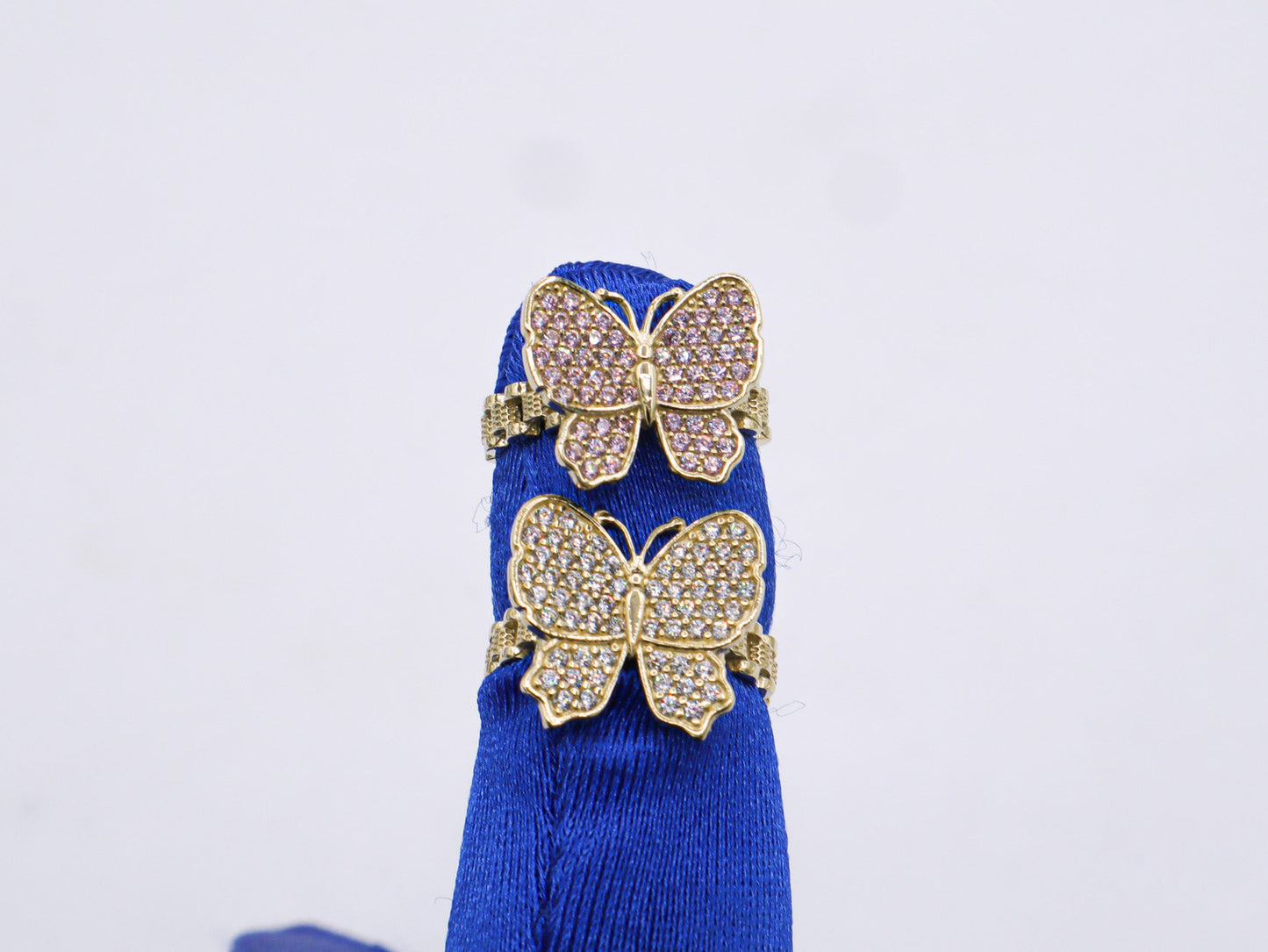 Pink and White Butterfly Rolly band Ring CZ Cubic Zirconia 10K Real Yellow Gold - STF DIAMONDS