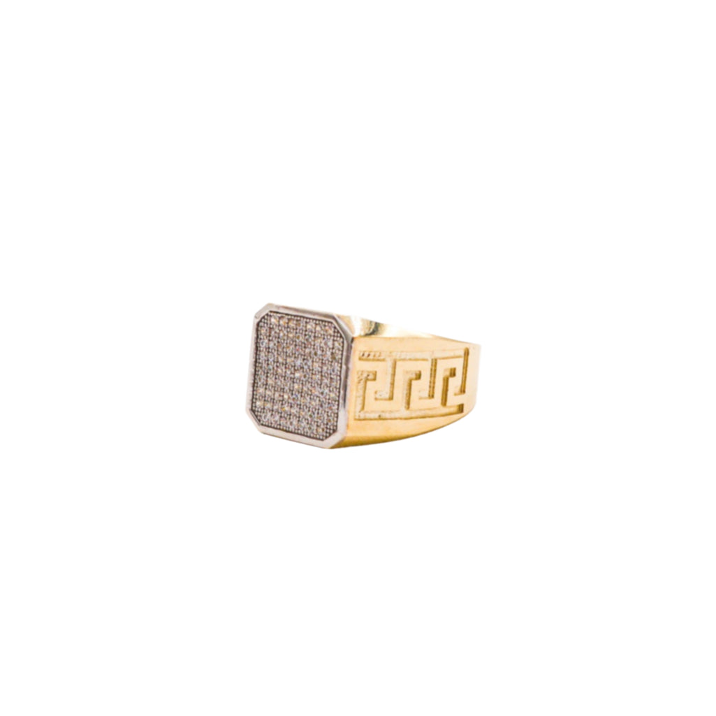 Octagon CZ Greek Baroque design Ring 10K Yellow Gold Cubic Zirconia - STF DIAMONDS