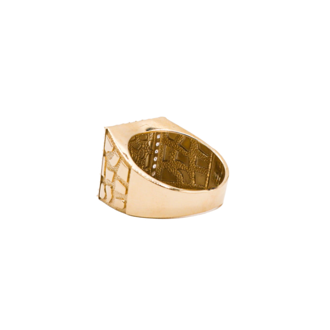 Square Gold nugget Ring 10K Solid Yellow Gold Cubic Zirconia Diamonds- STF DIAMONDS