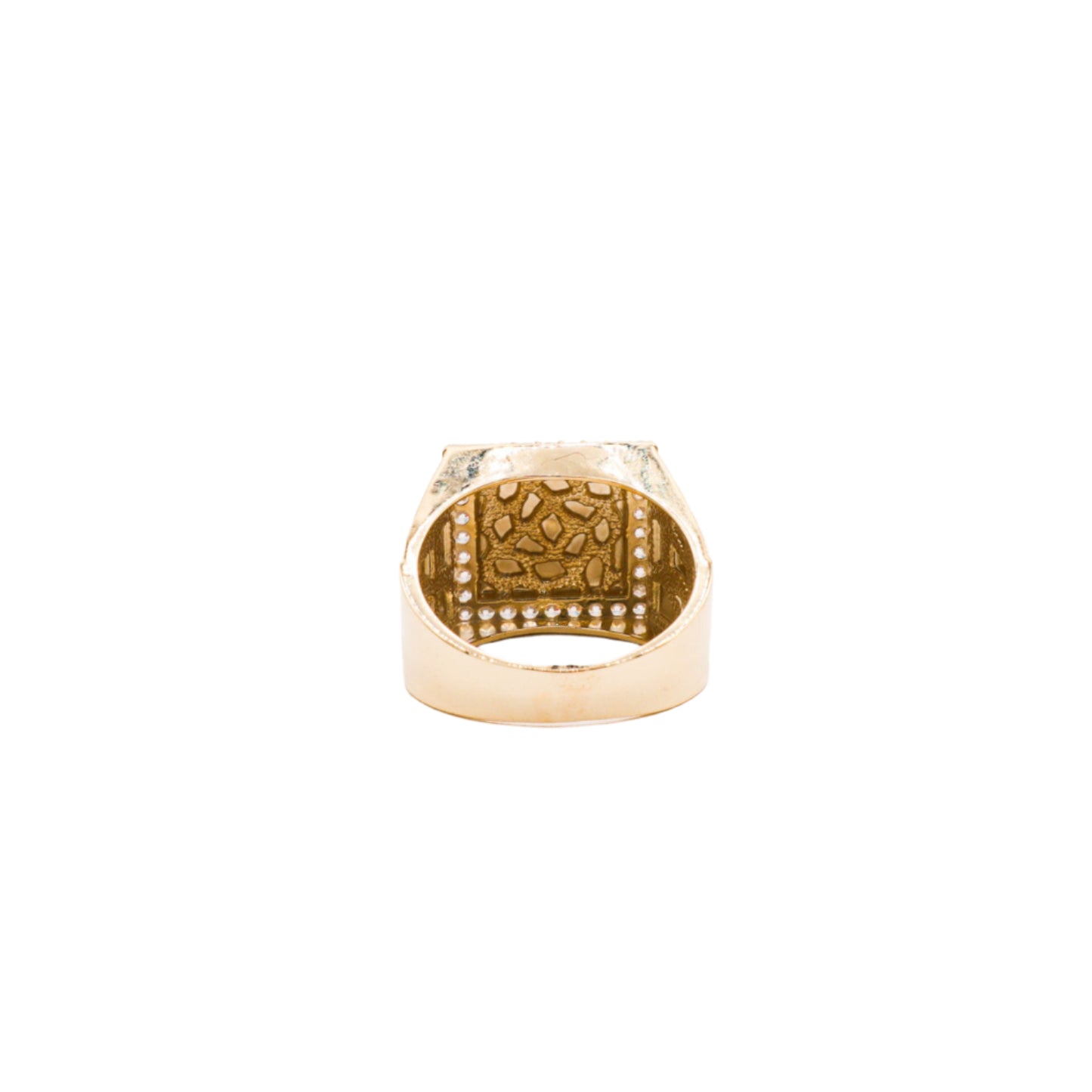 Square Gold nugget Ring 10K Solid Yellow Gold Cubic Zirconia Diamonds- STF DIAMONDS