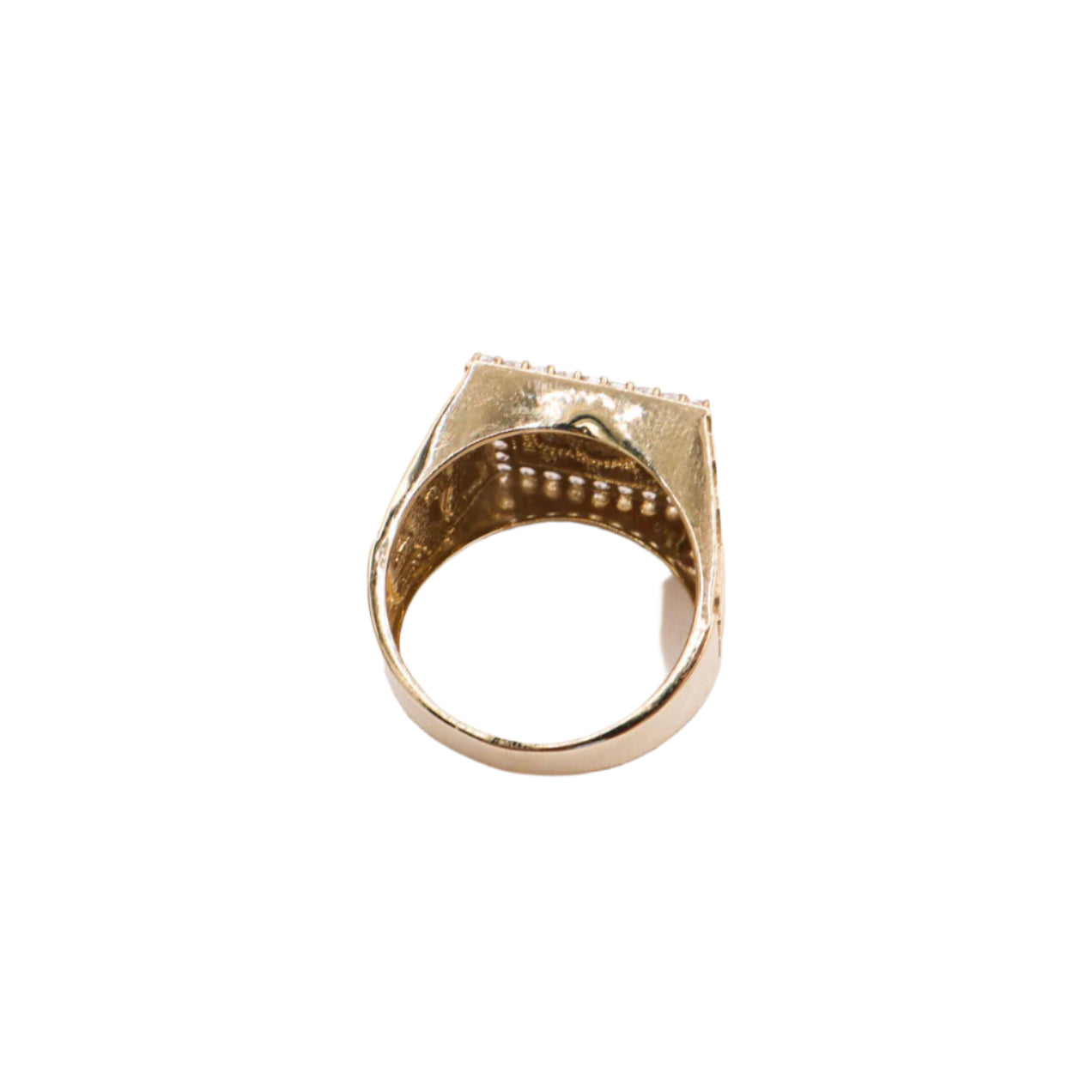 Square Gold nugget Ring 10K Solid Yellow Gold Cubic Zirconia Diamonds- STF DIAMONDS