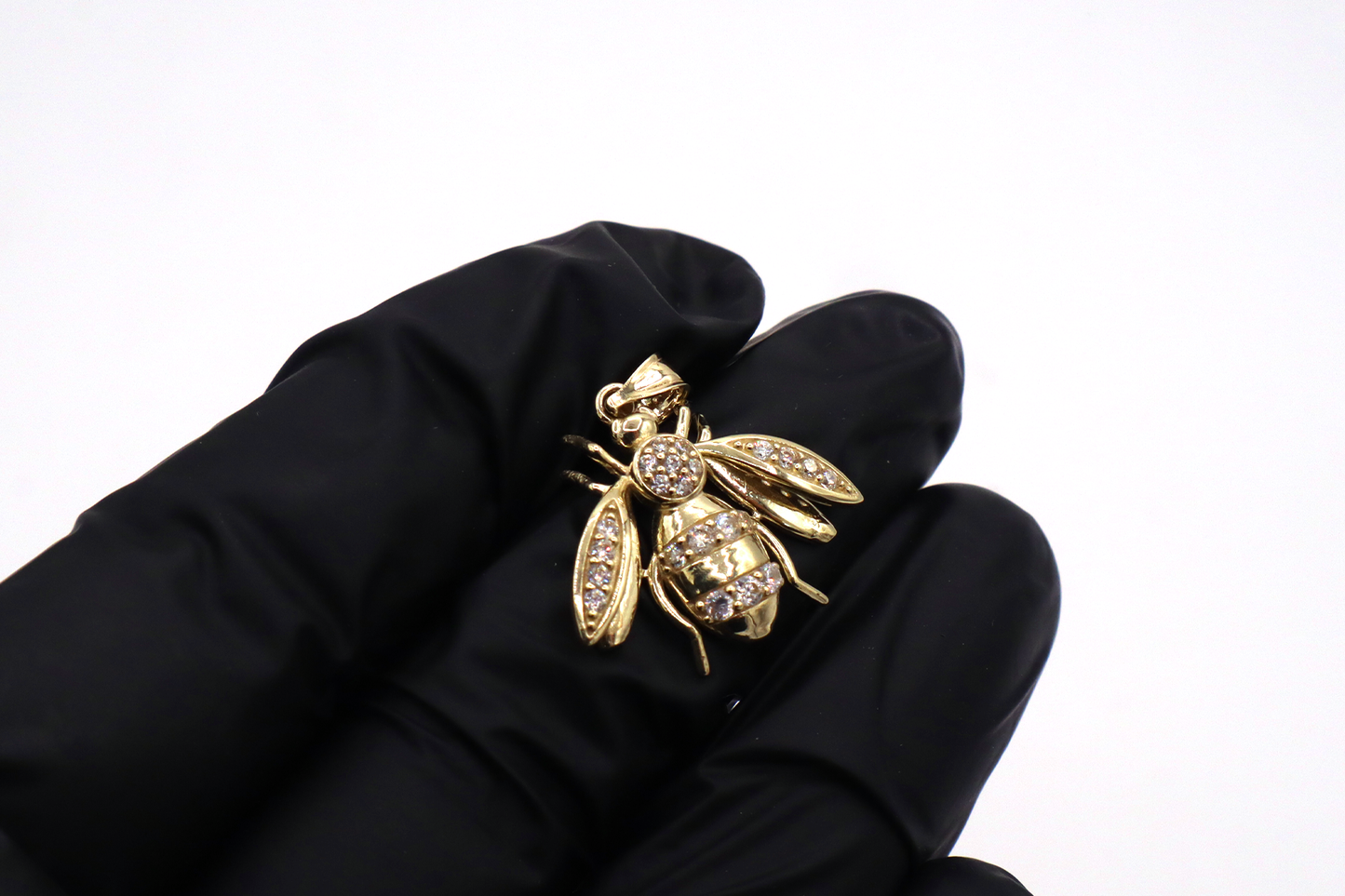 Lucky Bee Charm with CZ Cubic zirconia Stones 10K Real Yellow Gold - STF DIAMONDS