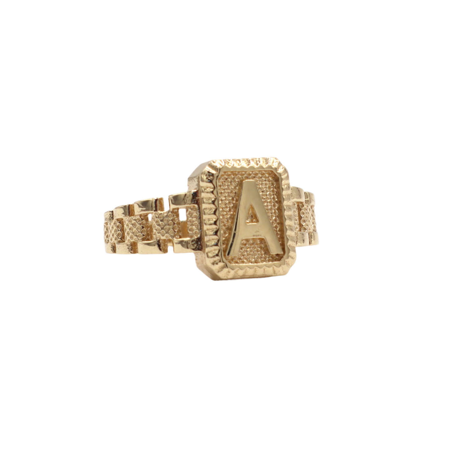 ROLX Band Square Initial Letter Ring-Real 10K Yellow Gold | STF DIAMONDS