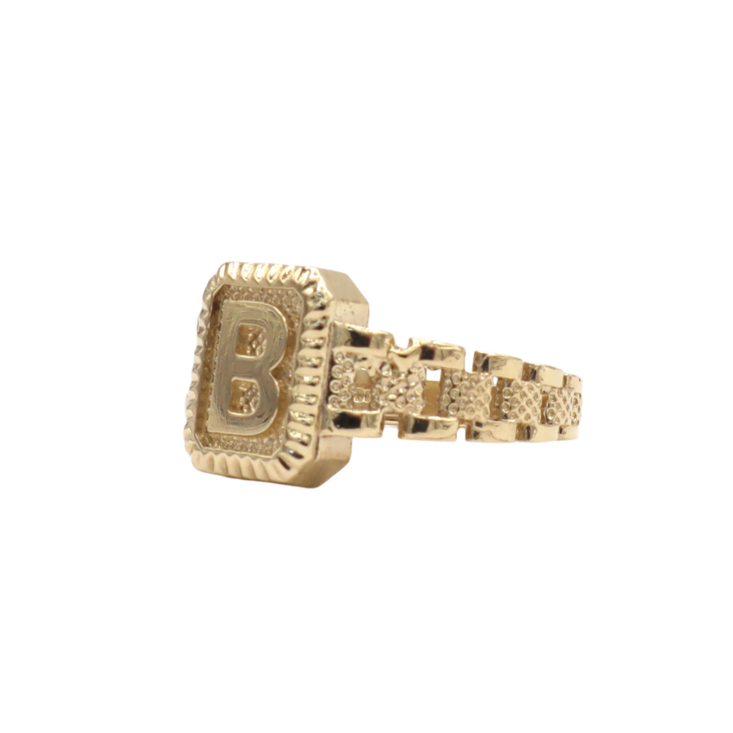 ROLX Band Square Initial Letter Ring-Real 10K Yellow Gold | STF DIAMONDS