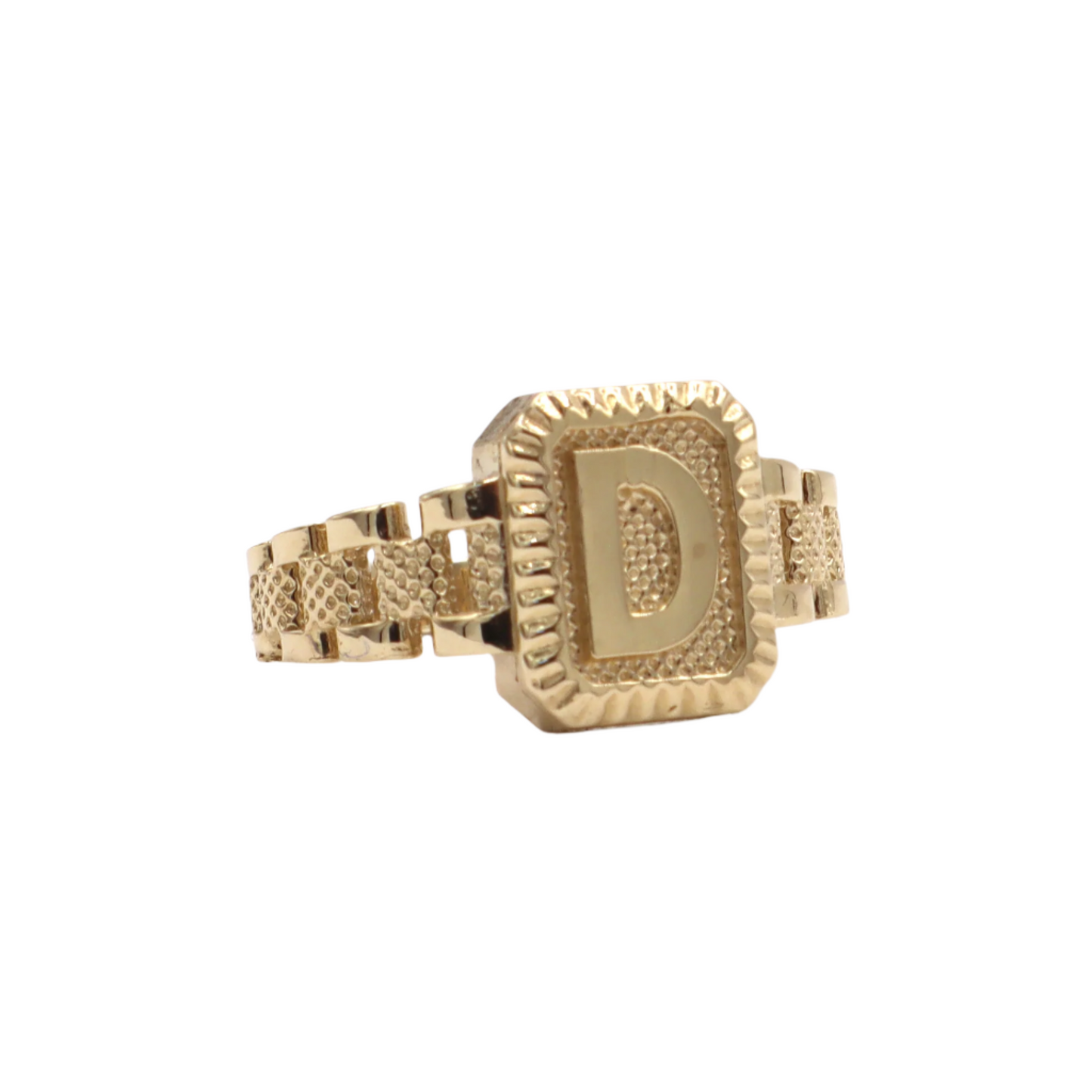 ROLX Band Square Initial Letter Ring-Real 10K Yellow Gold | STF DIAMONDS