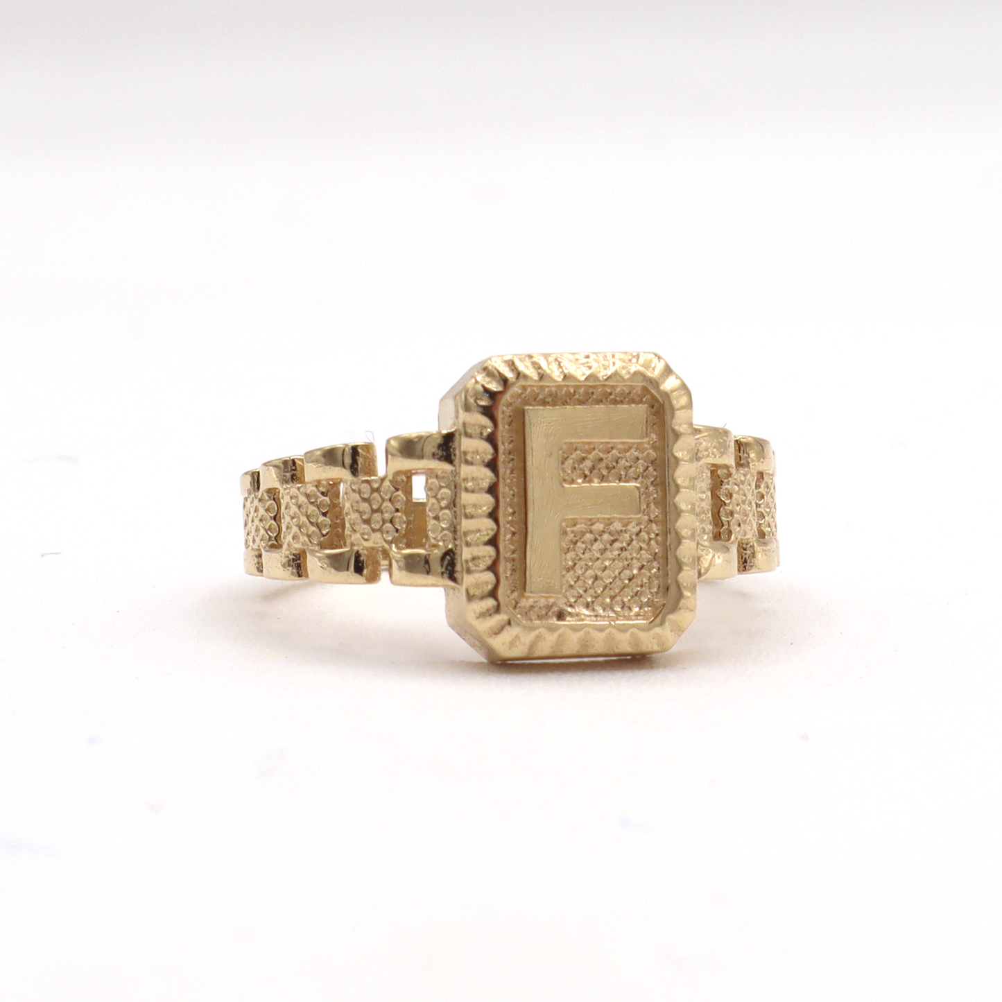 ROLX Band Square Initial Letter Ring-Real 10K Yellow Gold | STF DIAMONDS