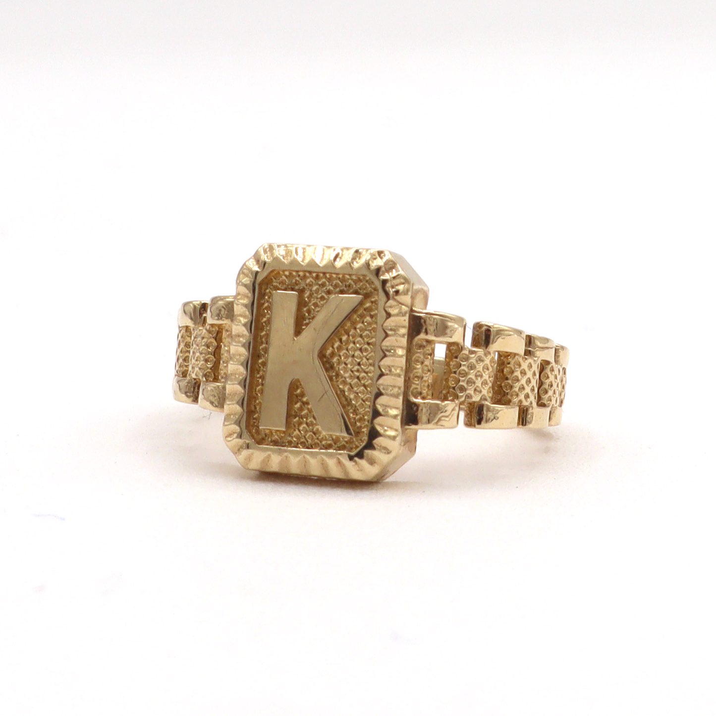 ROLX Band Square Initial Letter Ring-Real 10K Yellow Gold | STF DIAMONDS