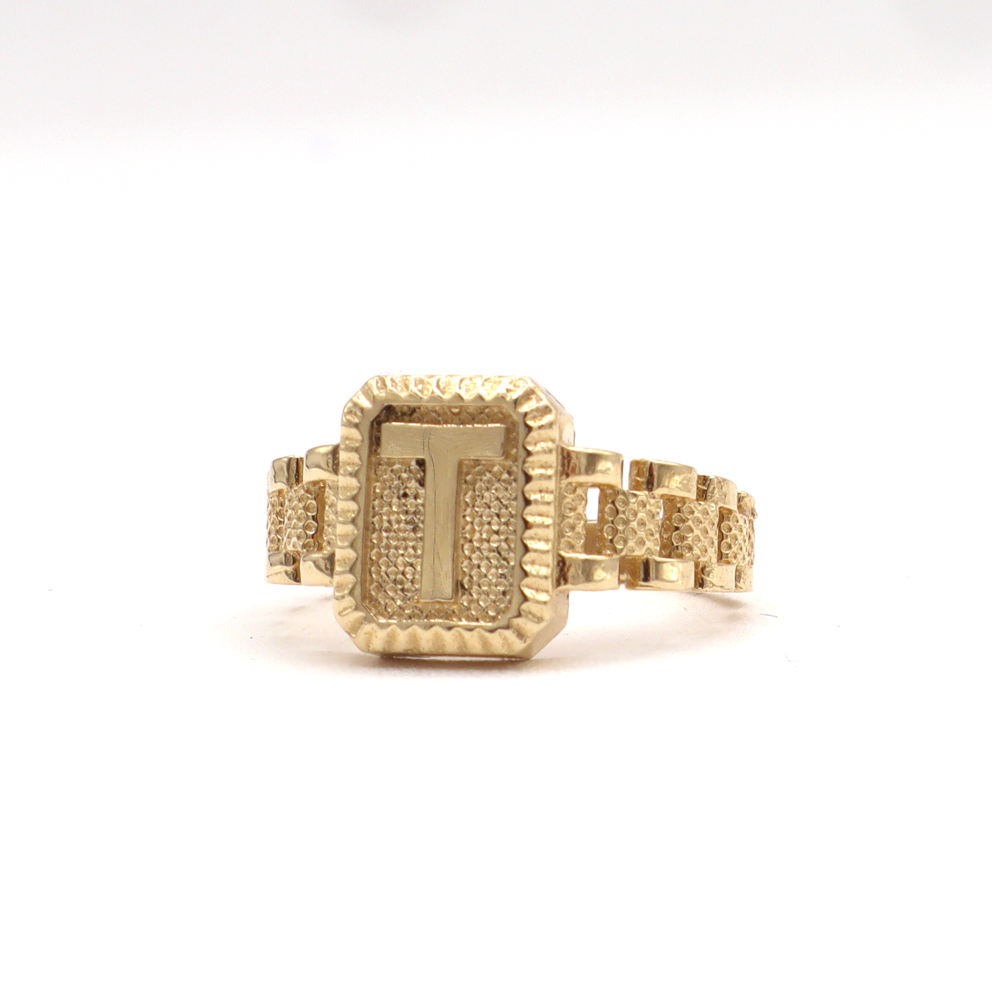 ROLX Band Square Initial Letter Ring-Real 10K Yellow Gold | STF DIAMONDS