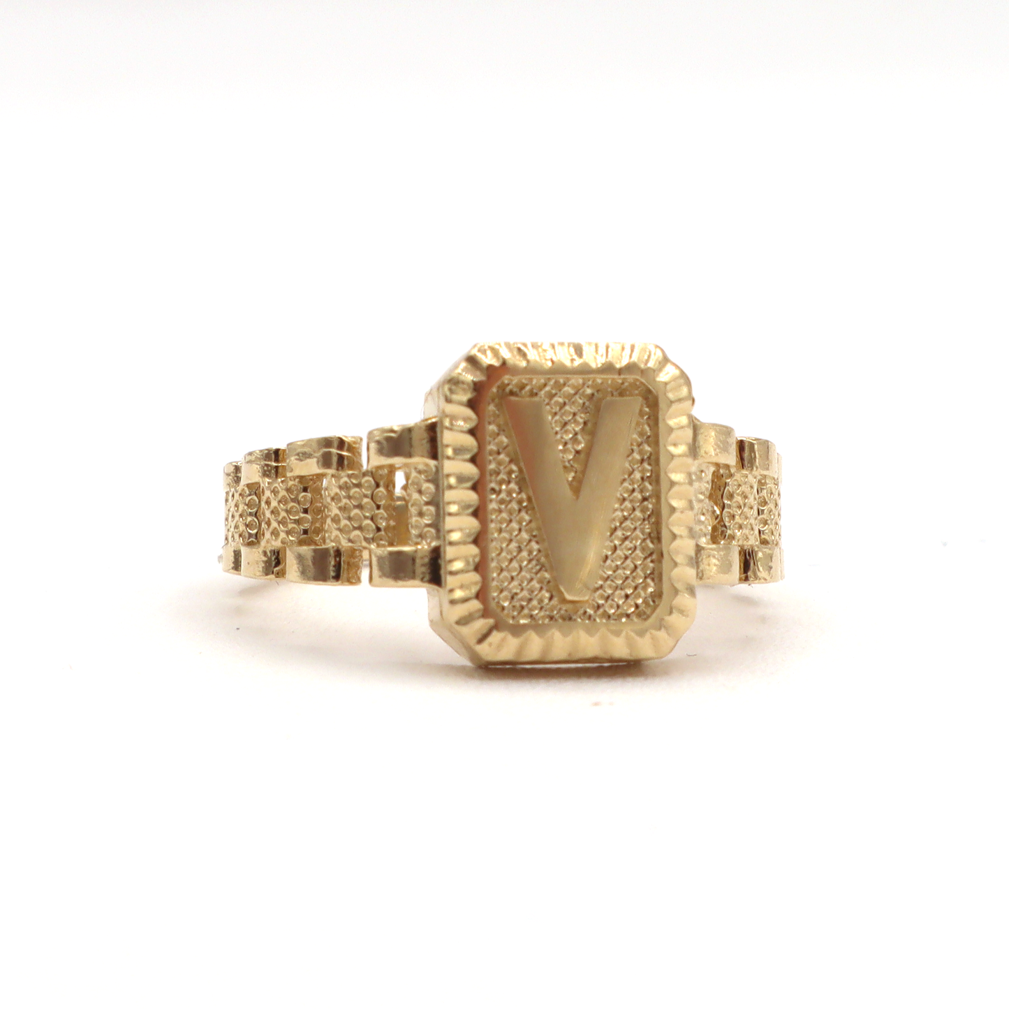 ROLX Band Square Initial Letter Ring-Real 10K Yellow Gold | STF DIAMONDS