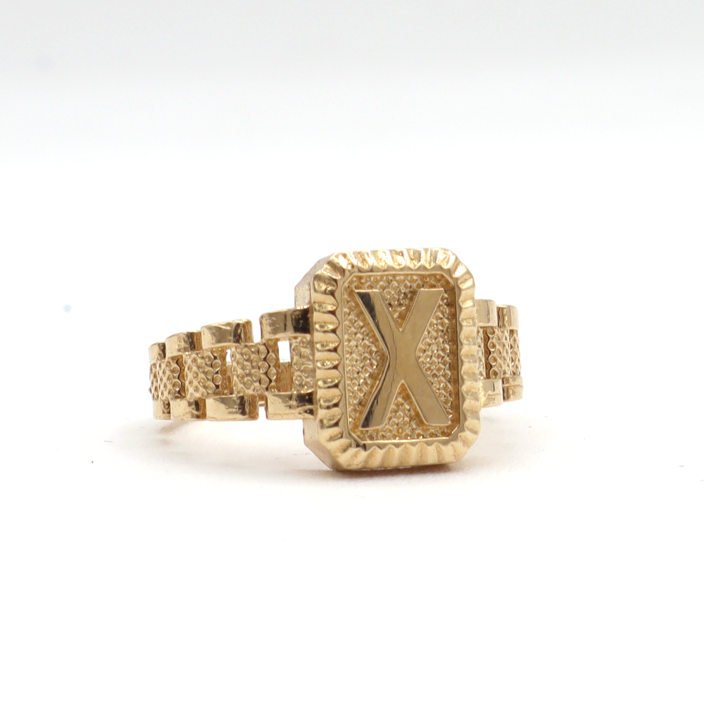 ROLX Band Square Initial Letter Ring-Real 10K Yellow Gold | STF DIAMONDS
