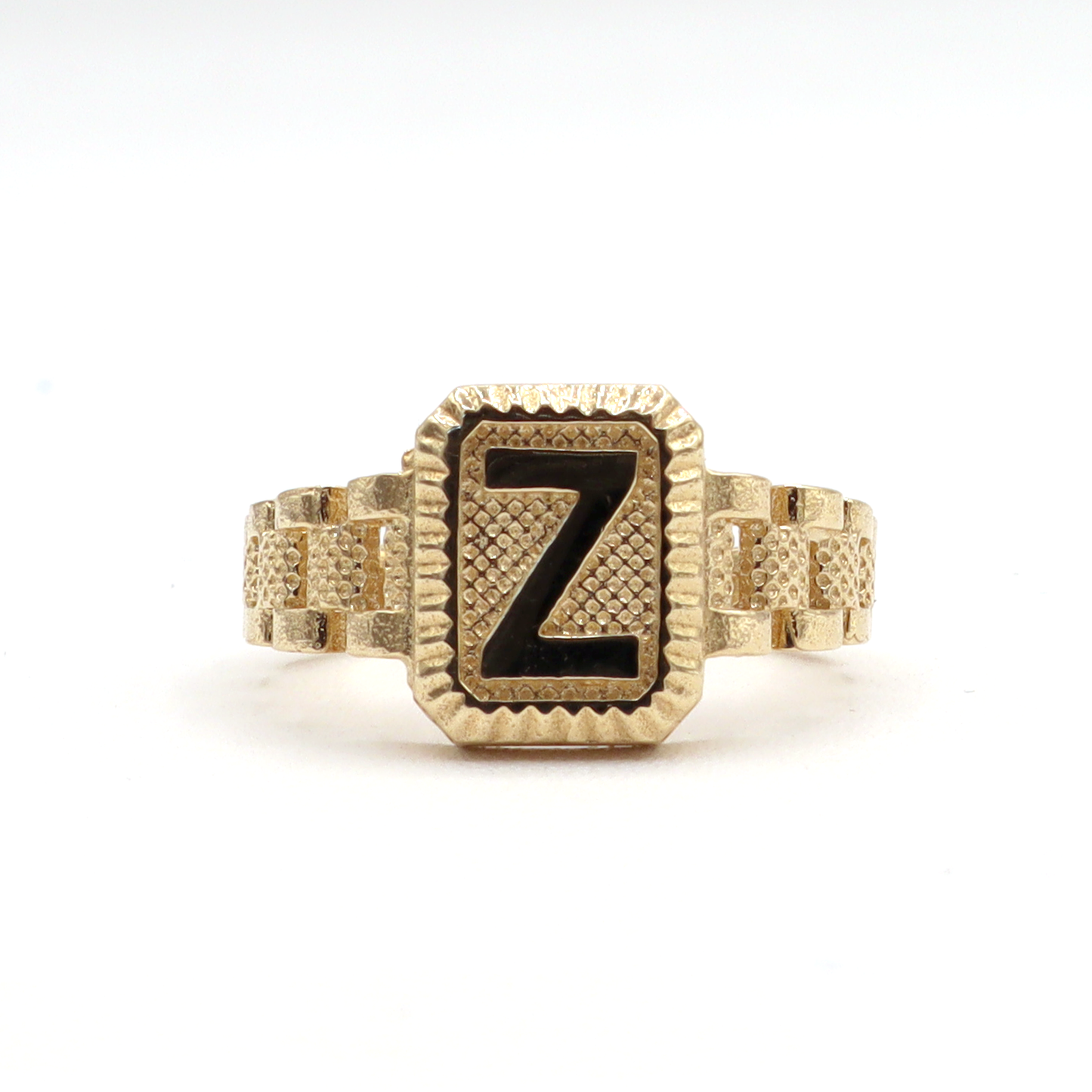 ROLX Band Square Initial Letter Ring-Real 10K Yellow Gold | STF DIAMONDS