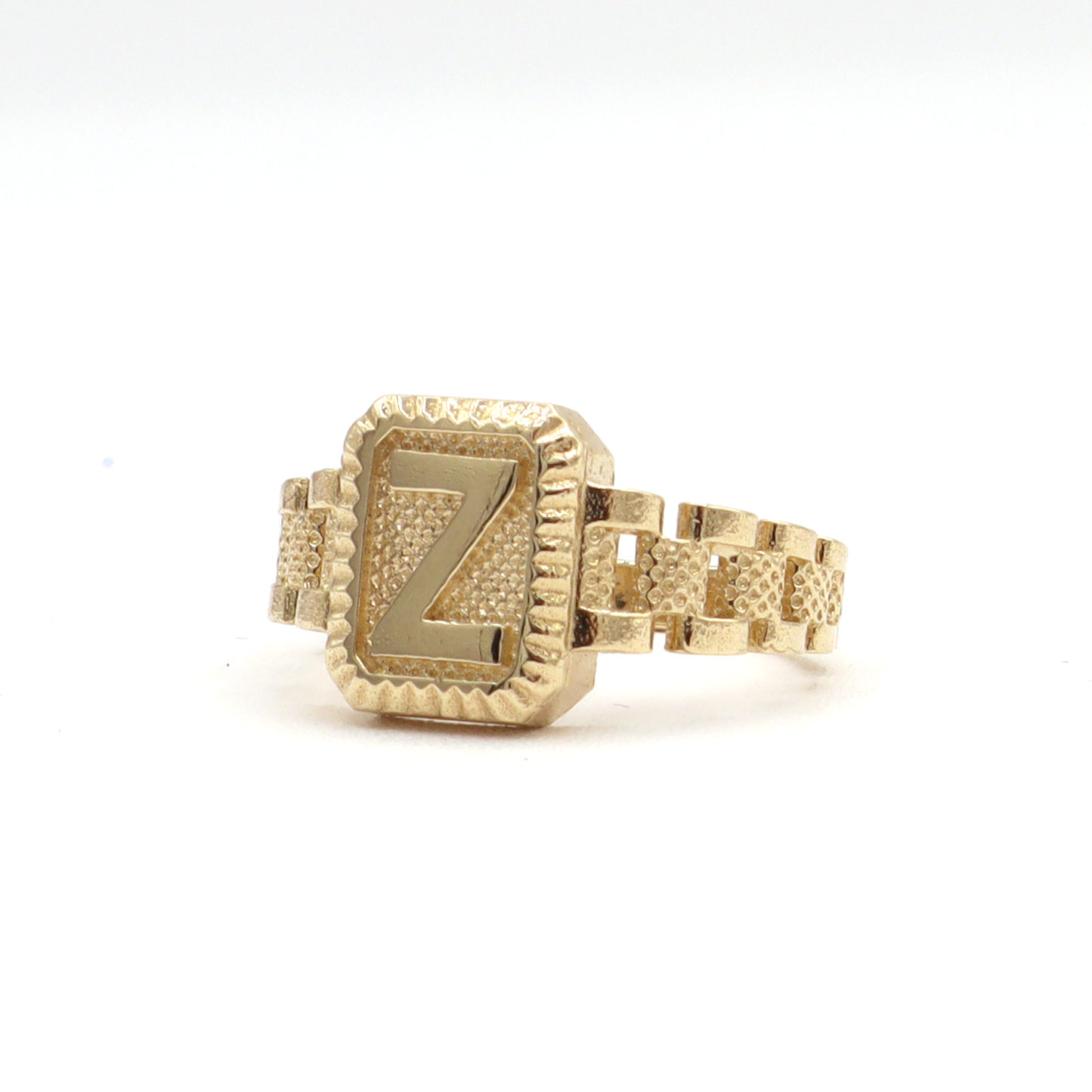 ROLX Band Square Initial Letter Ring-Real 10K Yellow Gold | STF DIAMONDS