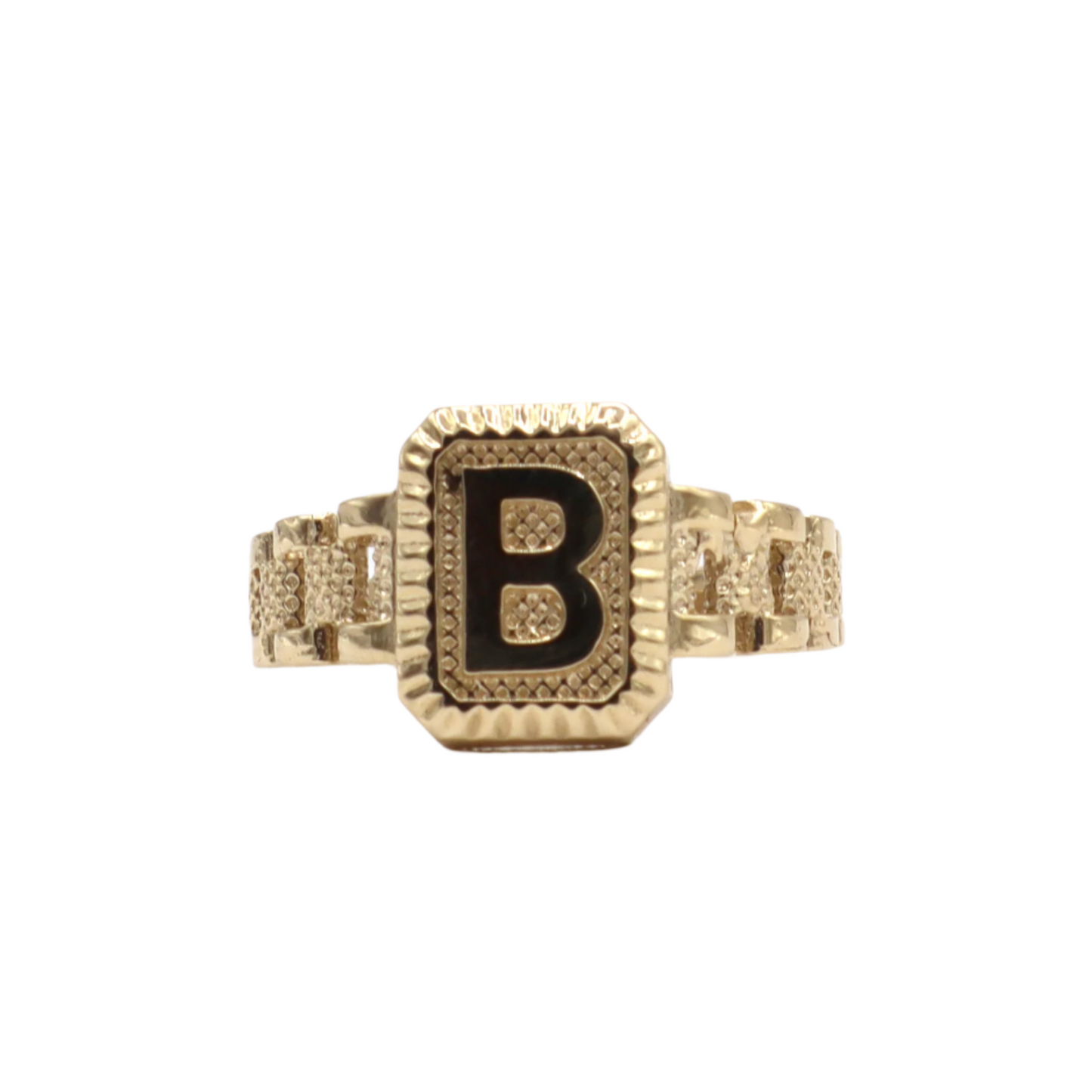 ROLX Band Square Initial Letter Ring-Real 10K Yellow Gold | STF DIAMONDS
