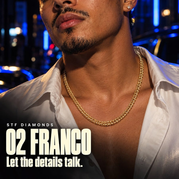 Franco chain in solid gold, worn by a model - STF Diamonds