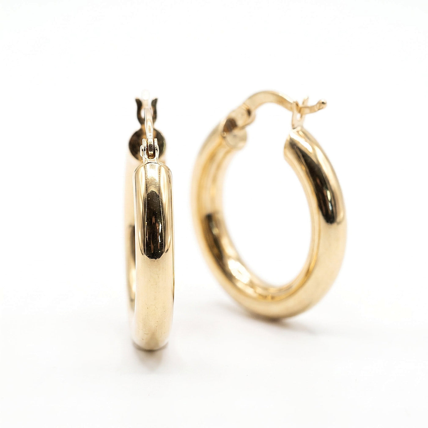 14K Solid Yellow Gold Heritage 20 — Classic Tube Hoop Earrings 20mm