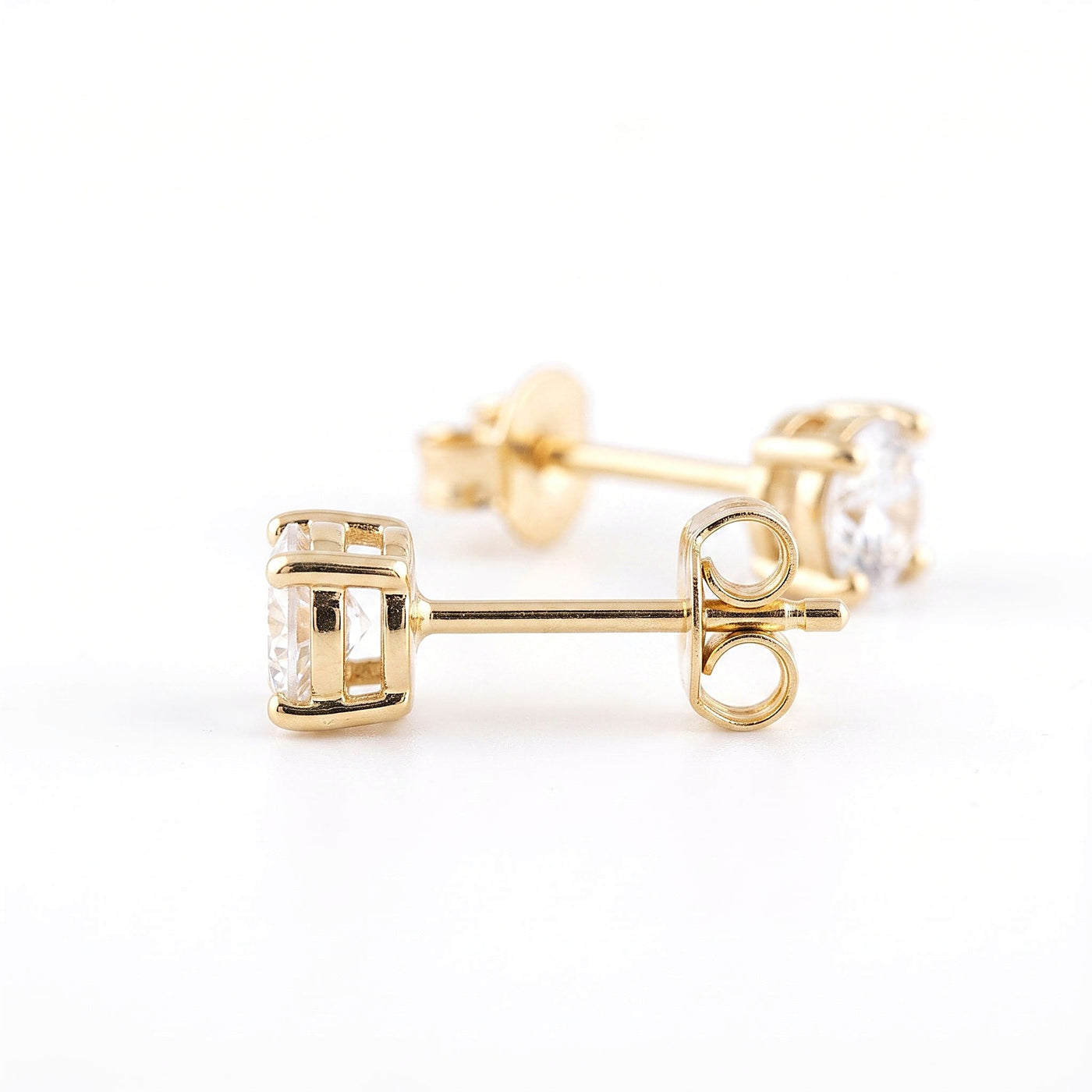 14K Solid Yellow Gold Daybreak 4 — Round CZ Stud Earrings 4mm