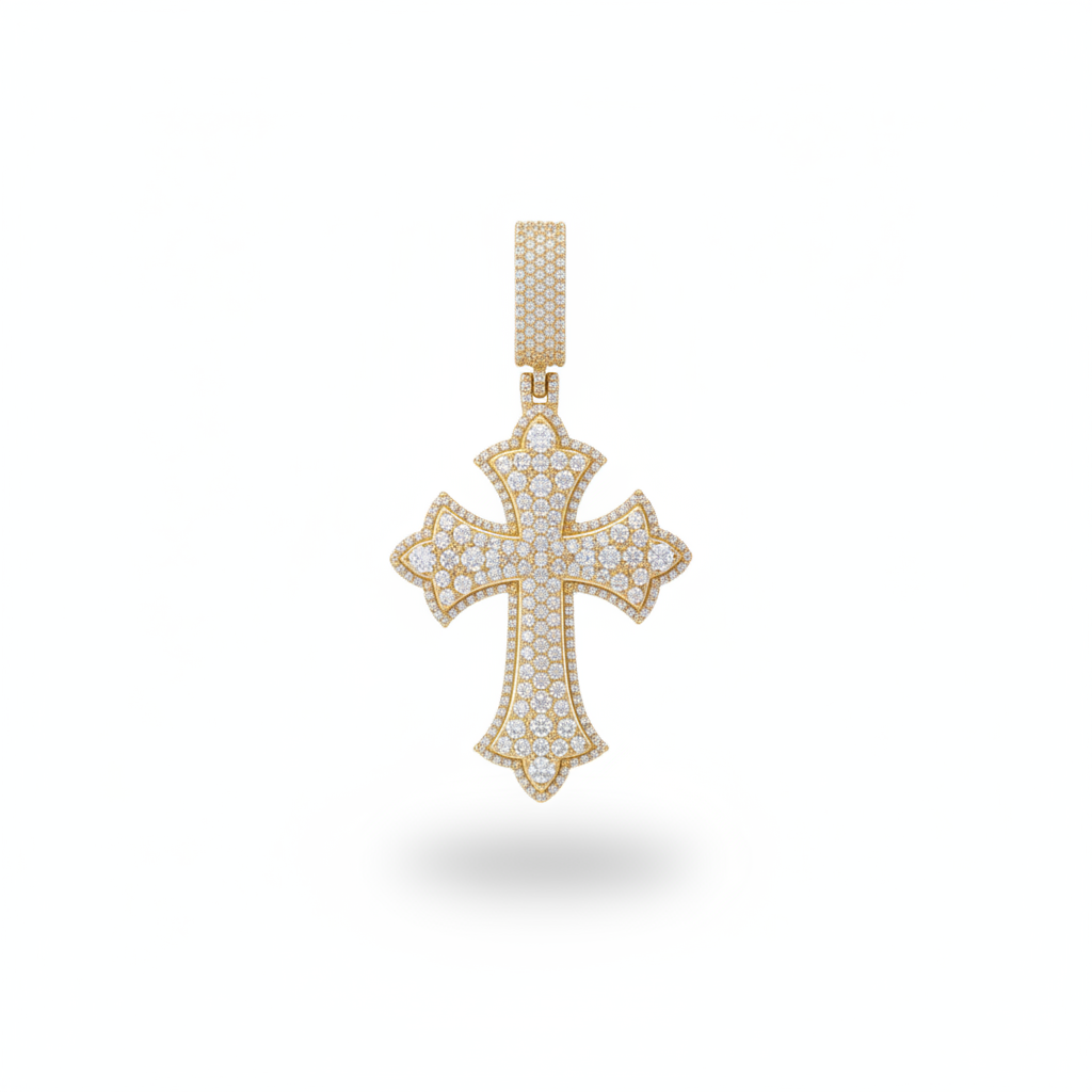 Layered Diamond Cross Pendant in 10K Yellow Gold
