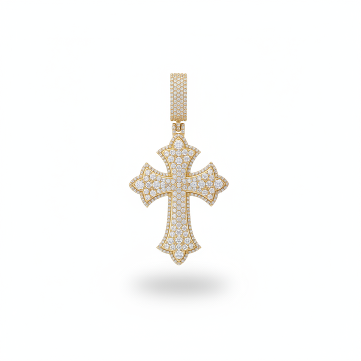 Layered Diamond Cross Pendant in 10K Yellow Gold
