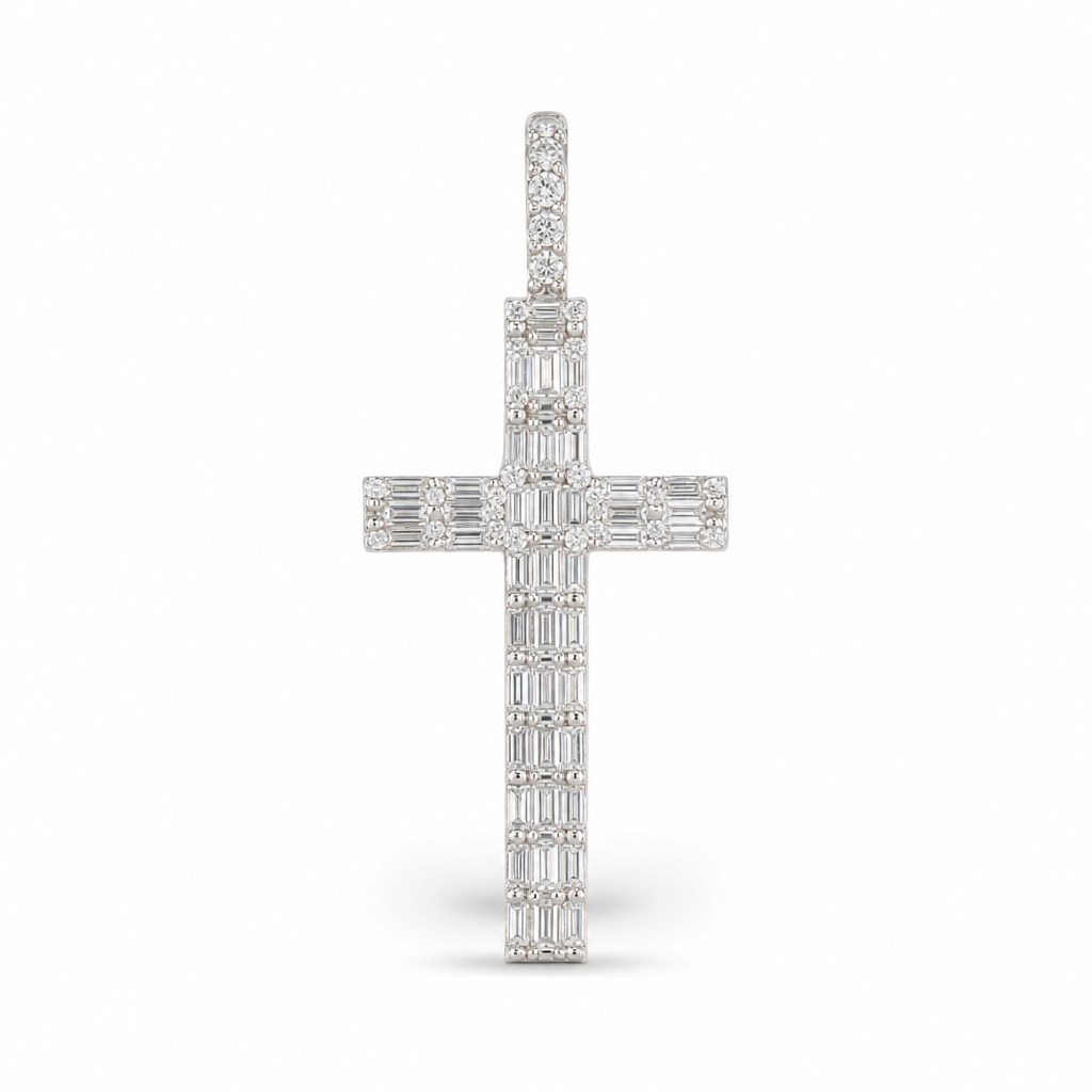 Lab Diamond Cross Pendant in 14K White Gold