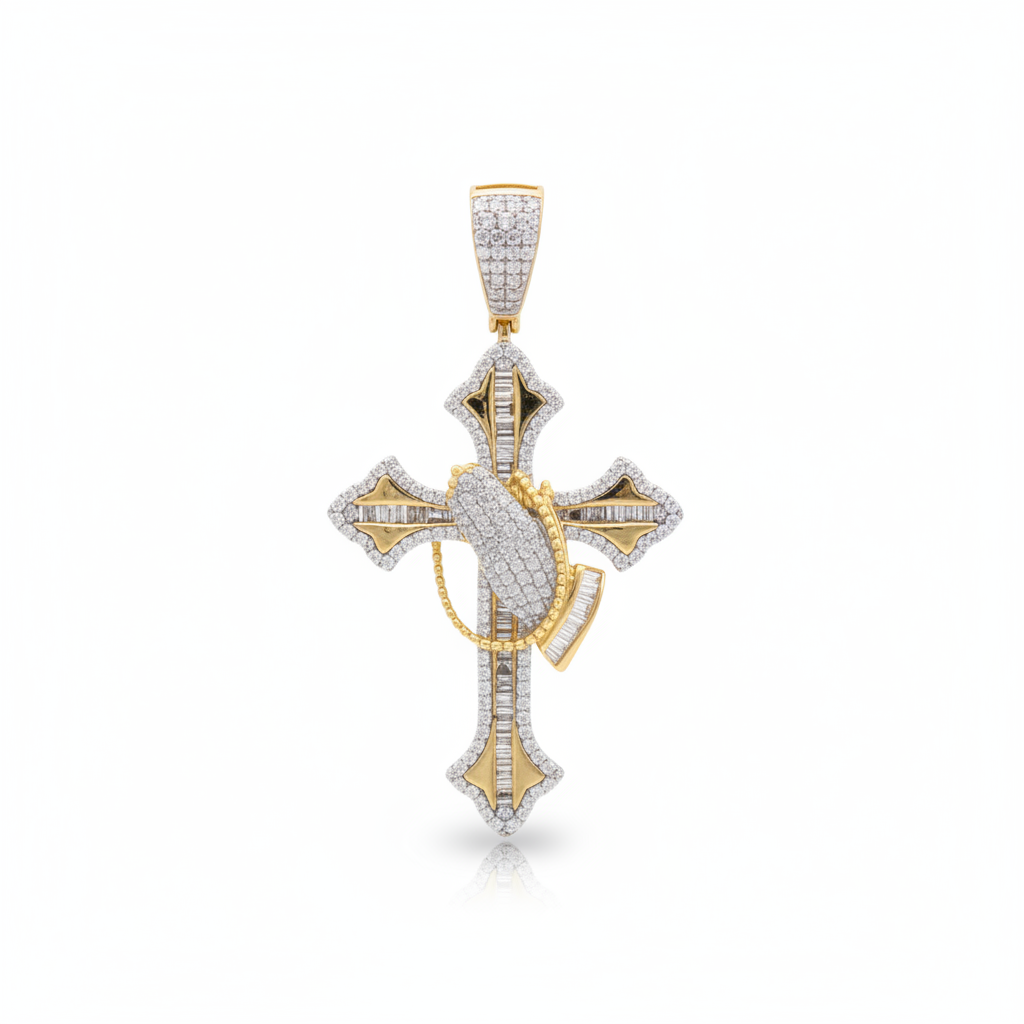 Diamond Religious Cross Pendant in 10K Yellow Gold