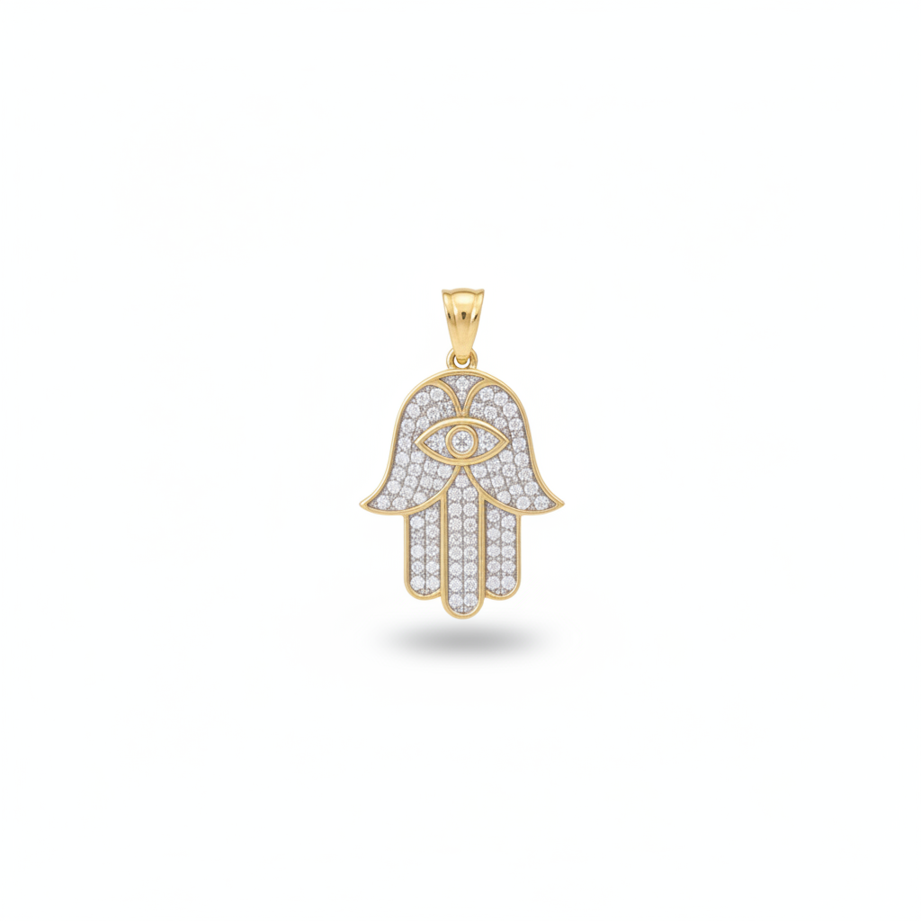 Diamond Hamsa Hand Pendant in 10K Yellow Gold