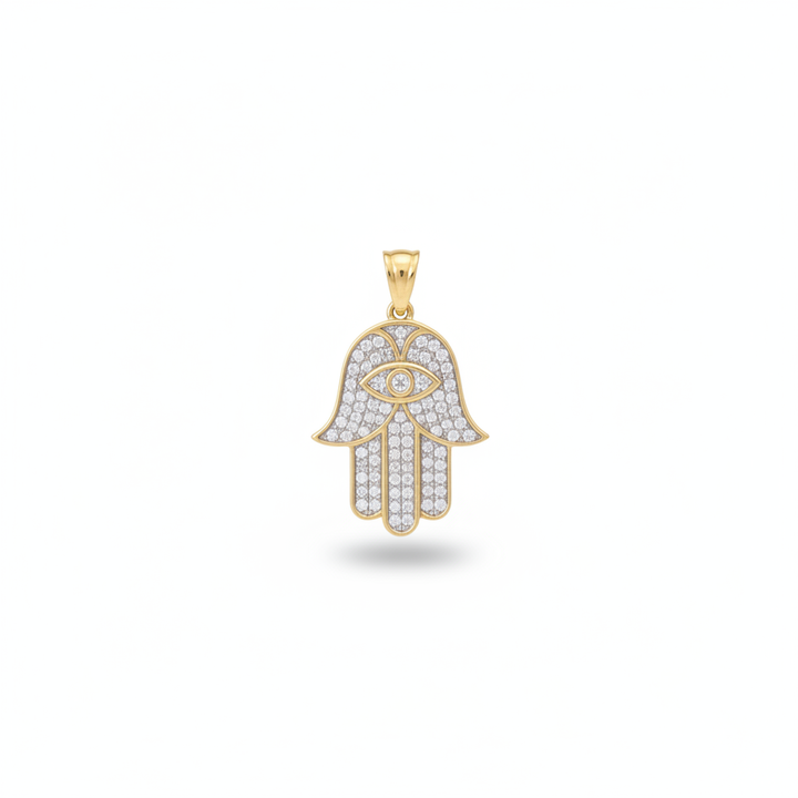 Diamond Hamsa Hand Pendant in 10K Yellow Gold