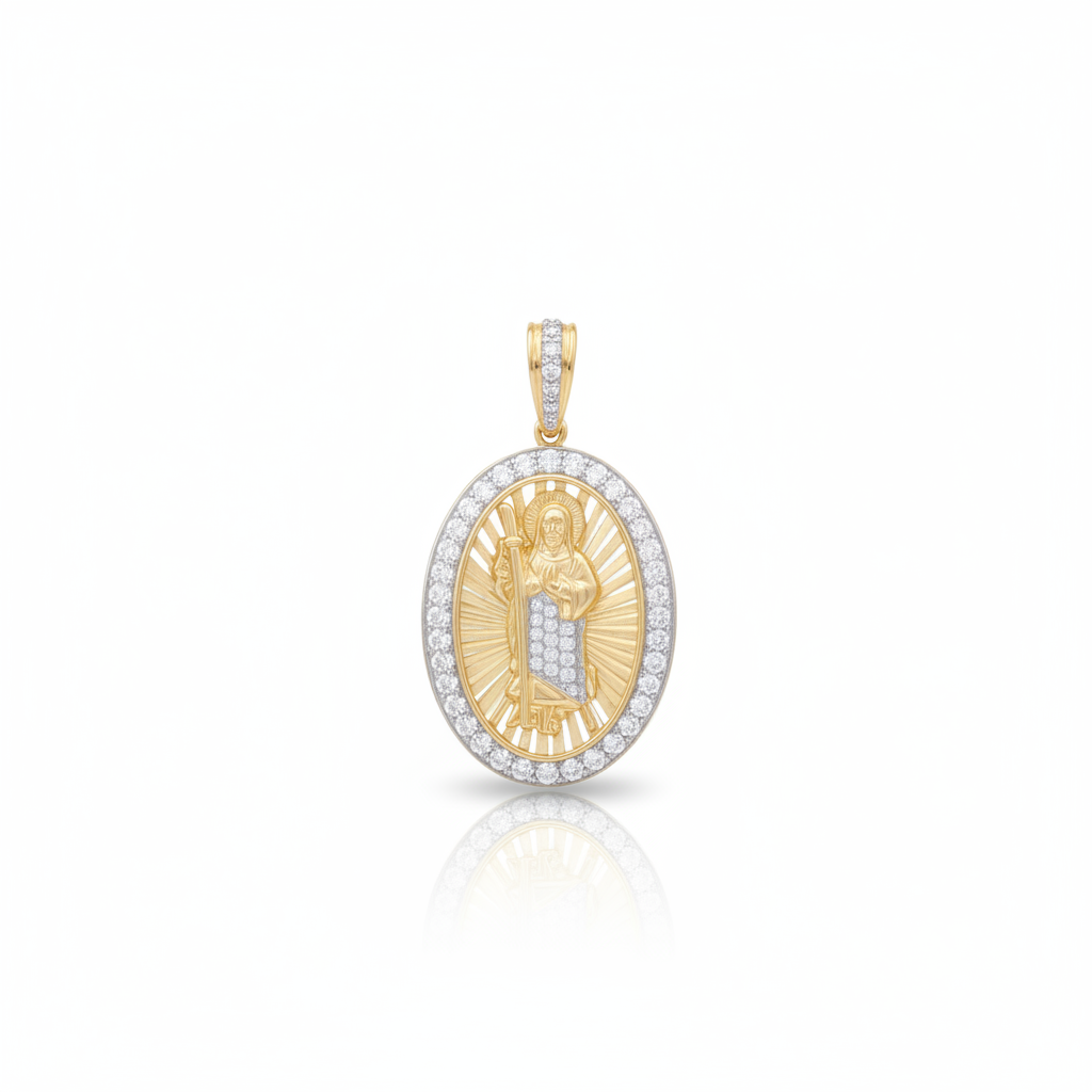 Diamond San Judas Medallion in 10K Yellow Gold