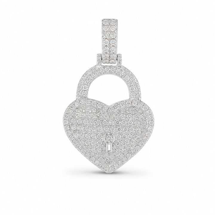 Small Diamond Heart Lock Pendant in 10K White Gold
