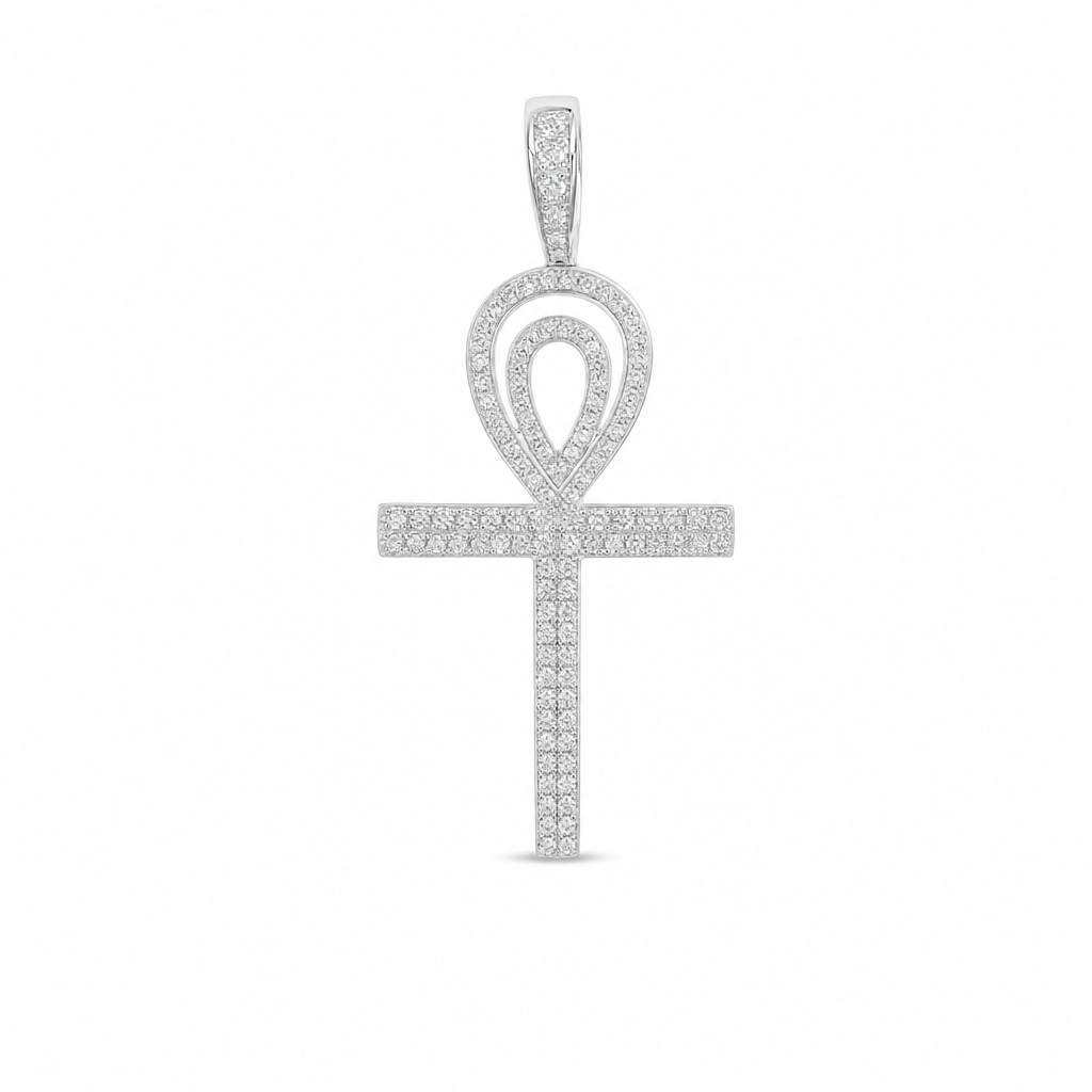 Diamond Ankh Cross Pendant in 10K White Gold