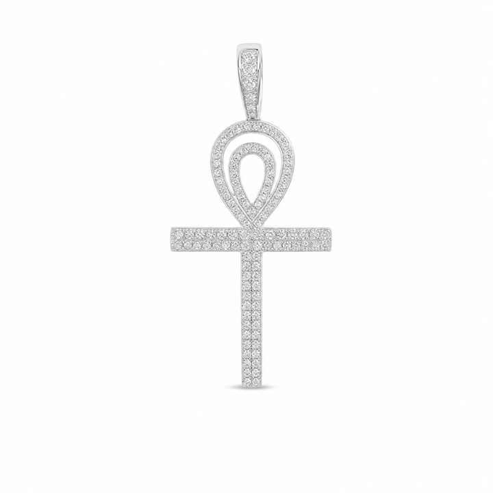 Diamond Ankh Cross Pendant in 10K White Gold