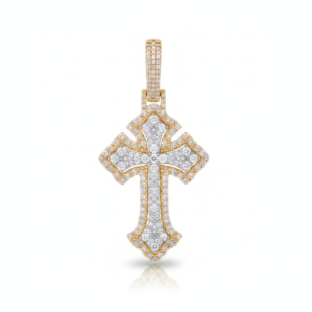 Ornate Diamond Cross Pendant in 10K Yellow Gold