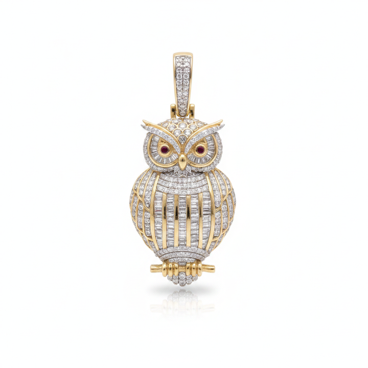 Diamond Owl Pendant in 10K Yellow Gold