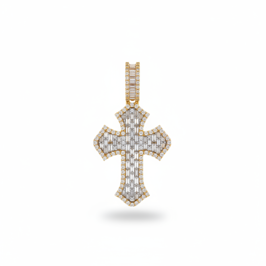 Double Diamond Cross Pendant in 10K Yellow Gold