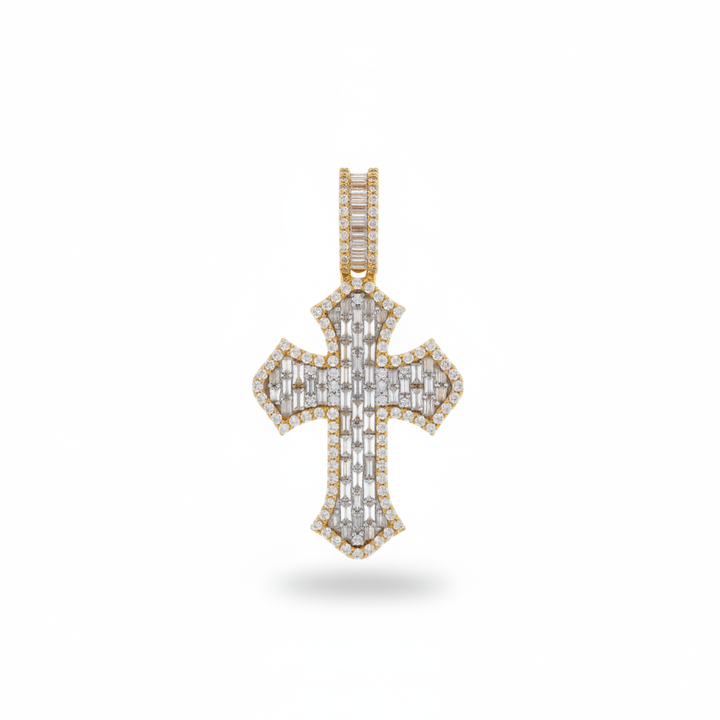 Double Diamond Cross Pendant in 10K Yellow Gold