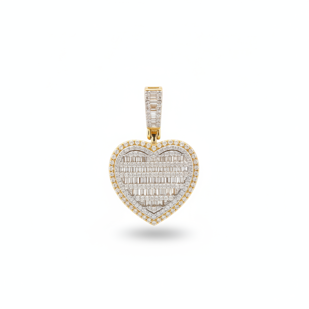 Diamond Baguette Heart Pendant in 10K Yellow Gold